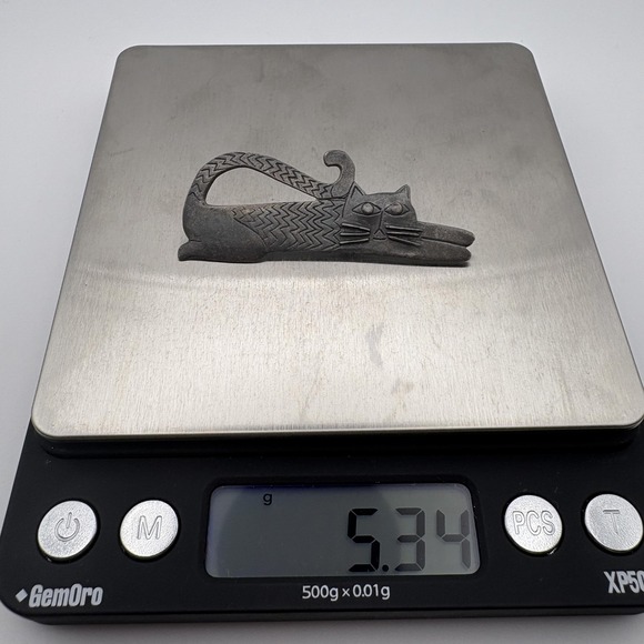 Vintage Sterling Silver 925 Stretching Cat Brooch Pin Figural Animal Signed - Picture 6 of 7